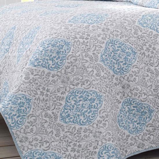 cxmicrotex Bedding 3 Pieces Quilt Set Reversible Blue Damask Bedspread