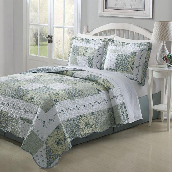 cxmicrotex Green Floral Patchwork Bed Cover Reversible Bedding