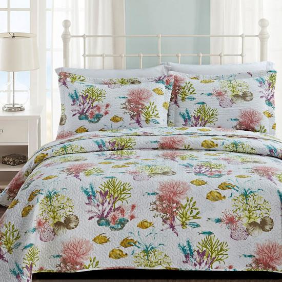 cxmicrotex Costal Coral Printed Ultrasonic Bedspread