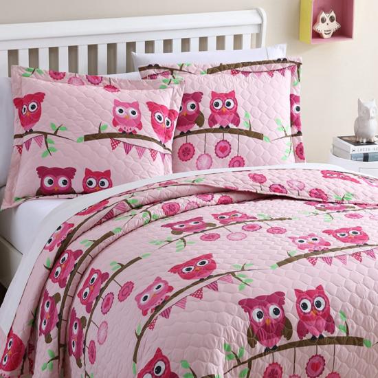 cxmicrotex  Owl Pink Quilt Set Girls Bedding Collection