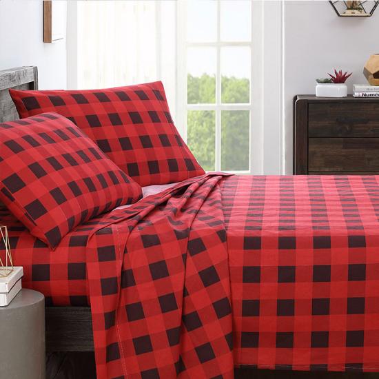 Plaid Pattern Soft Hand Feeling Bed Sheets Set