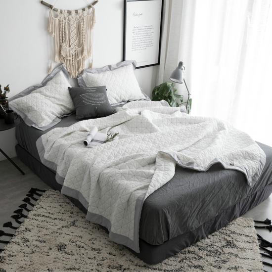 Solid Geometric Bedding Set Grey Embroidered Bedspread