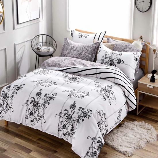 Black And White Printed Bed Sheets Luxury Duvet Cover Set