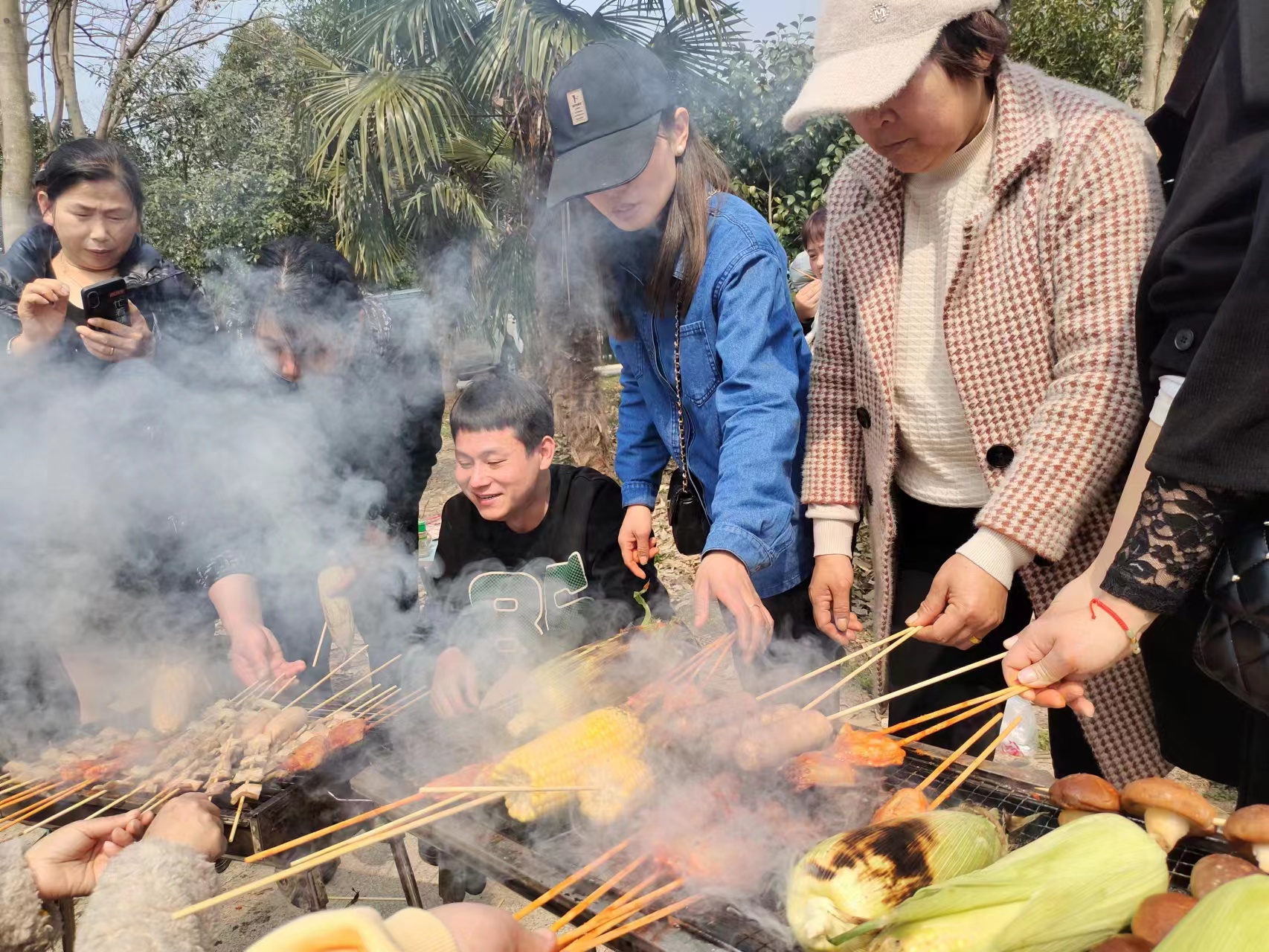 Company team building outdoor barbecue